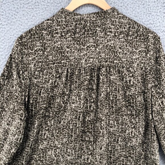 Ann Taylor Top Womens 12 Brown Croc Print Button Up Long Sleeve Pockets Blouse - Picture 4 of 9